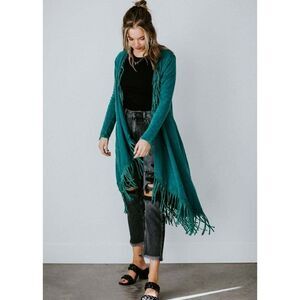 Blue Buttercup Turquoise Mineral Wash Duster Cardigan Fringe Western S-L KJ82839